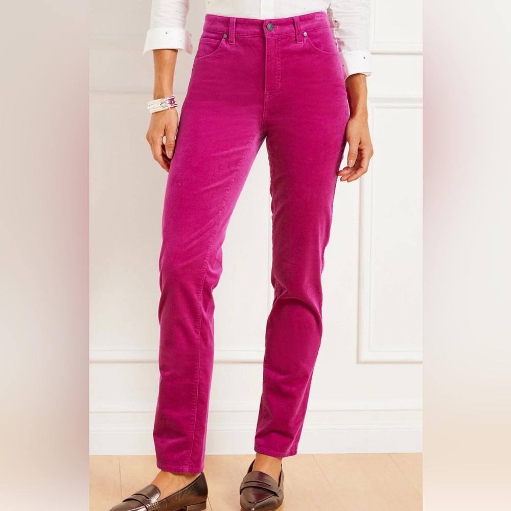 Talbots Pink Corduroy Pants Sz 4 Women, Straight Leg Preppy Holiday Barbicore